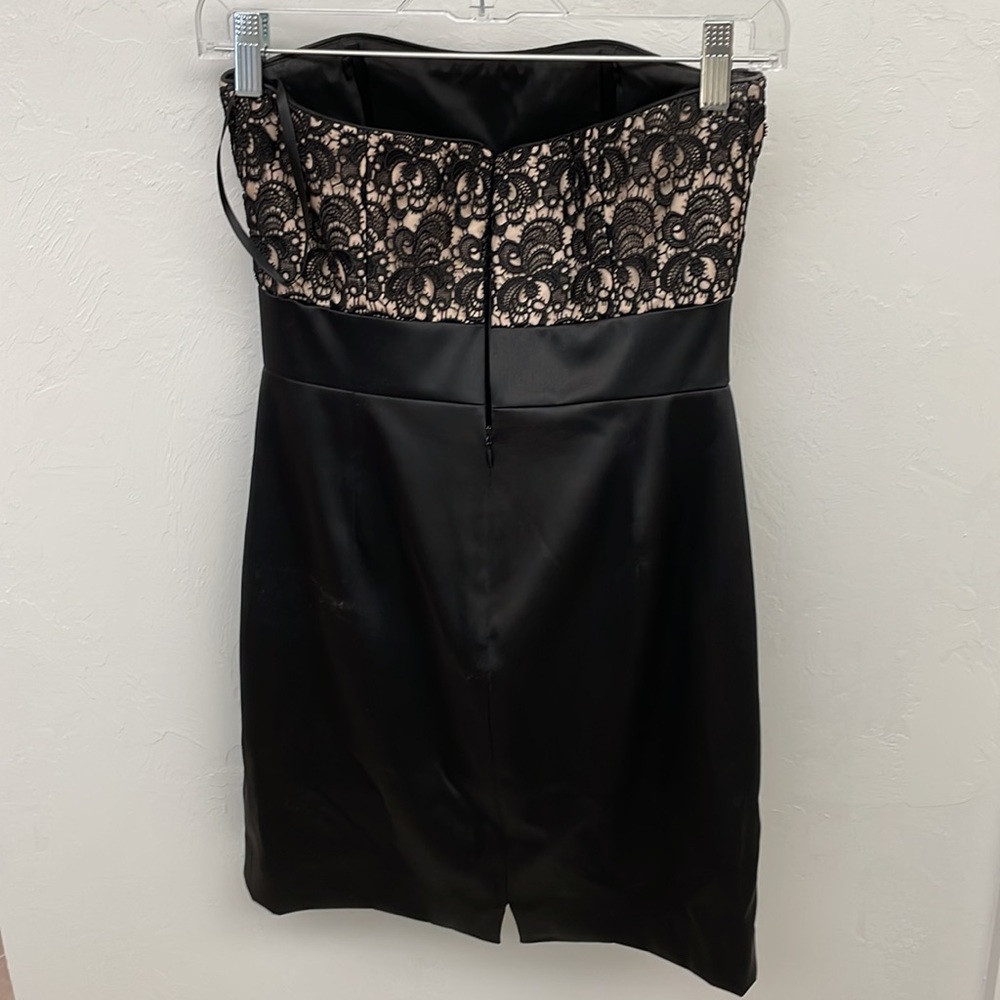 WHBM Black Strapless Dress Satin Lace Sz 0 - Picture 2 of 5